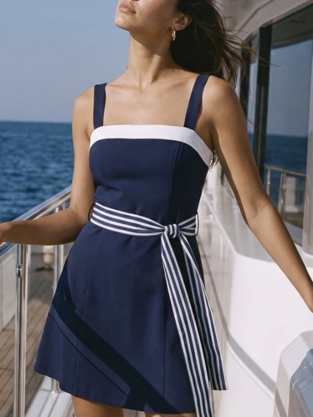 Commense Mini Dress Striped Colorblock Cami Navy Nautical S NWT